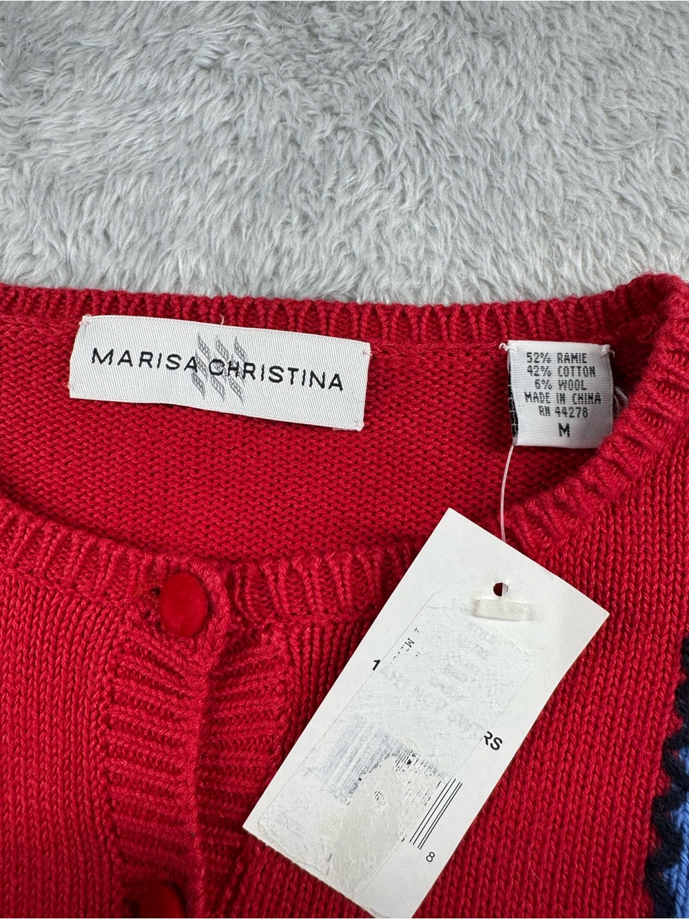 NWT Vintage Marisa Christina Christmas Snowman Patchwork Cardigan M - Picture 4 of 9